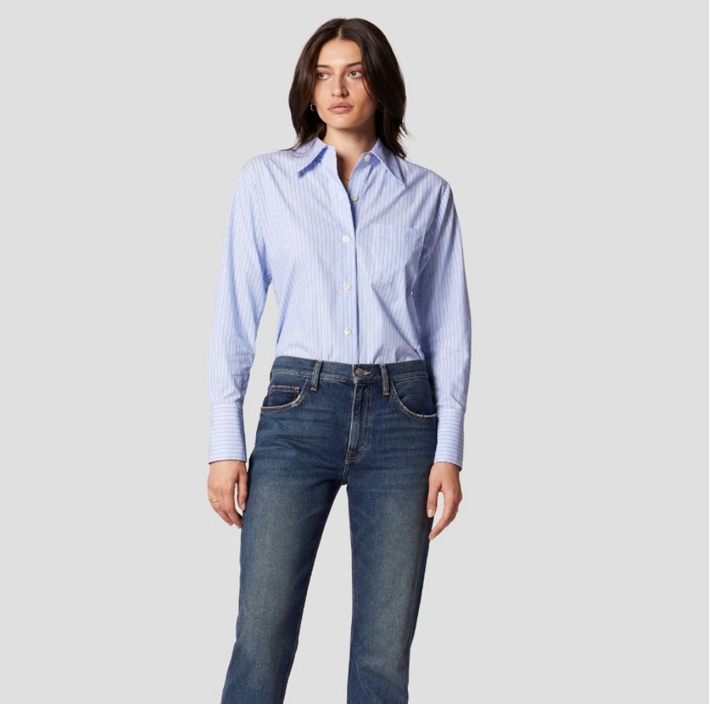 Equipment Femme Georgie Cotton Shirt Blue Striped with Pointed Collar